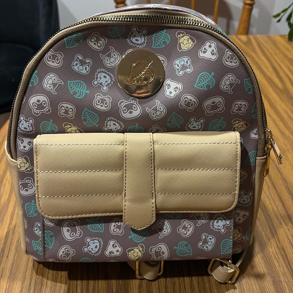 Animal Crossing Mini Backpack Tan  Green Gold